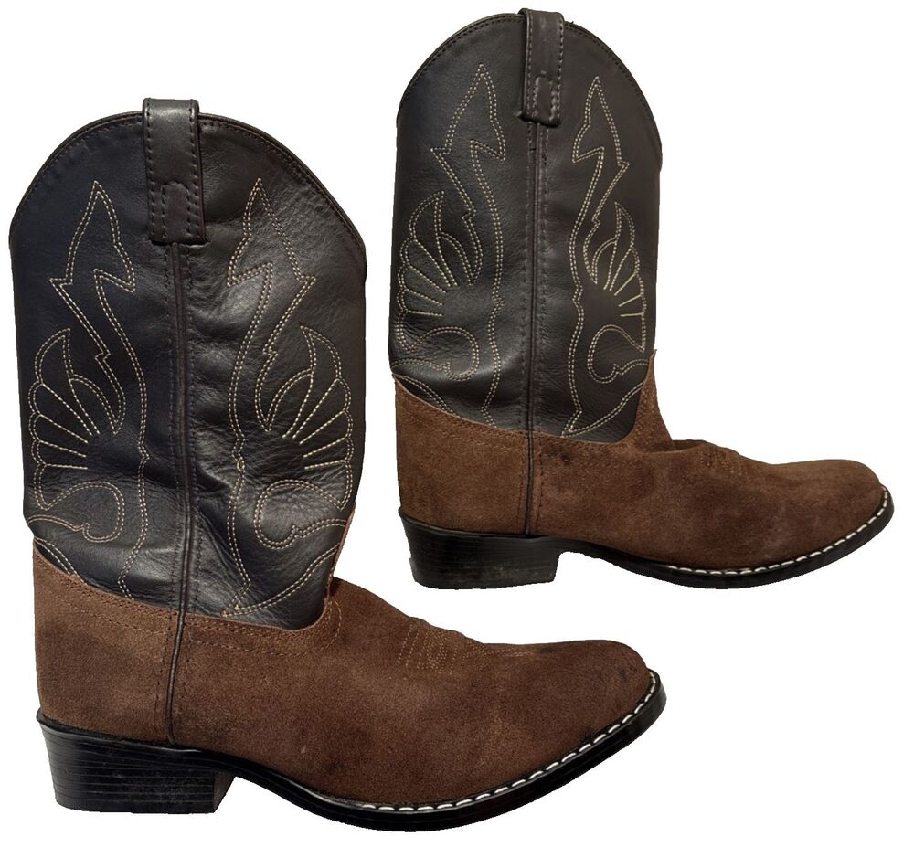 Cowboy Boots Suede/Brown Leather Masterson Boot Co. Size Youth 4-5D RB2003Y